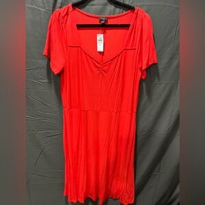 Ann Taylor Factory Red Pullover Casual Short Sleeve Midi Dress Size LG NWT